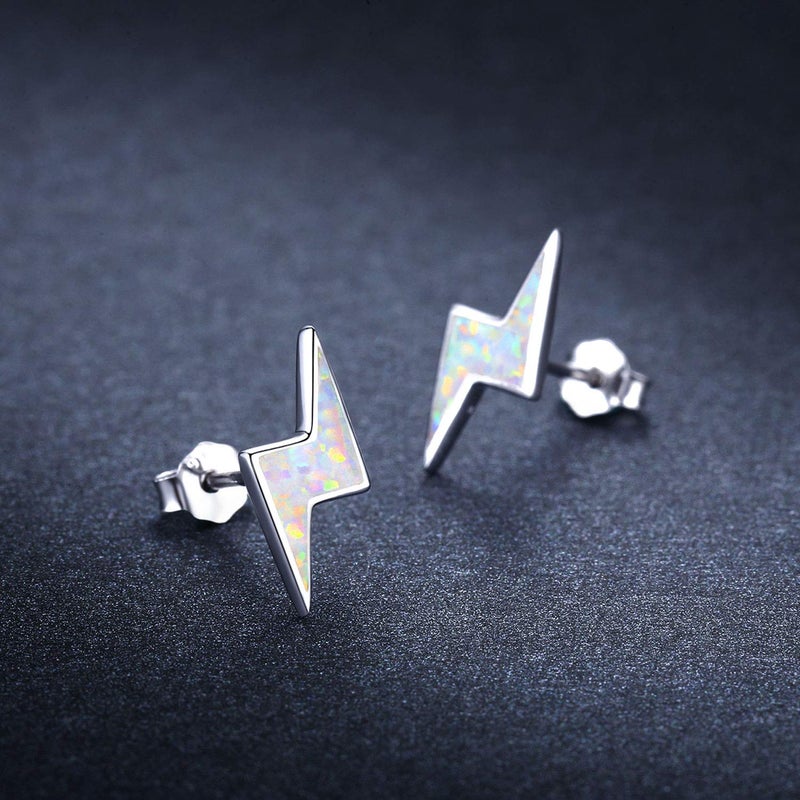 Cuoka Mother's Day Gifts Opal Earrings Lightning Bolt Earrings 925 Sterling Silver Small Stud Earring Hypoallergenic Thunder Flash Studs for Women - Image 2